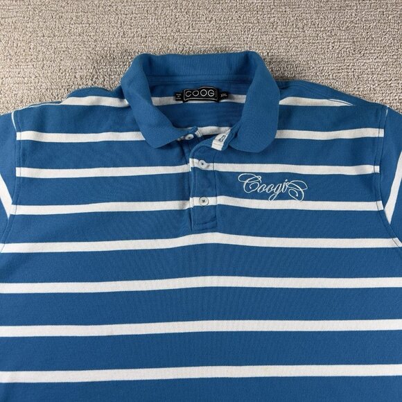 Coogi Striped Logo Polo Shirt Blue White Men’s Size XXL - Picture 2 of 7